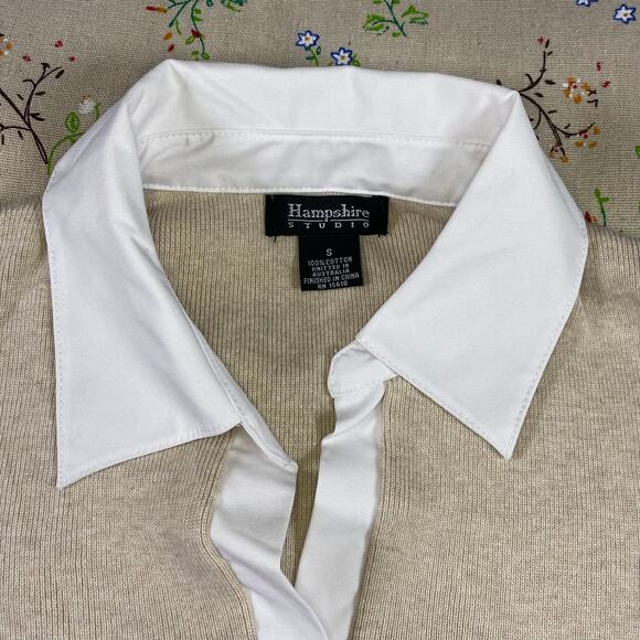 VTG Hampshire Ribbed Knit Collared Sweater Snap Buttons Small Cotton Shirt Layer - Picture 3 of 5